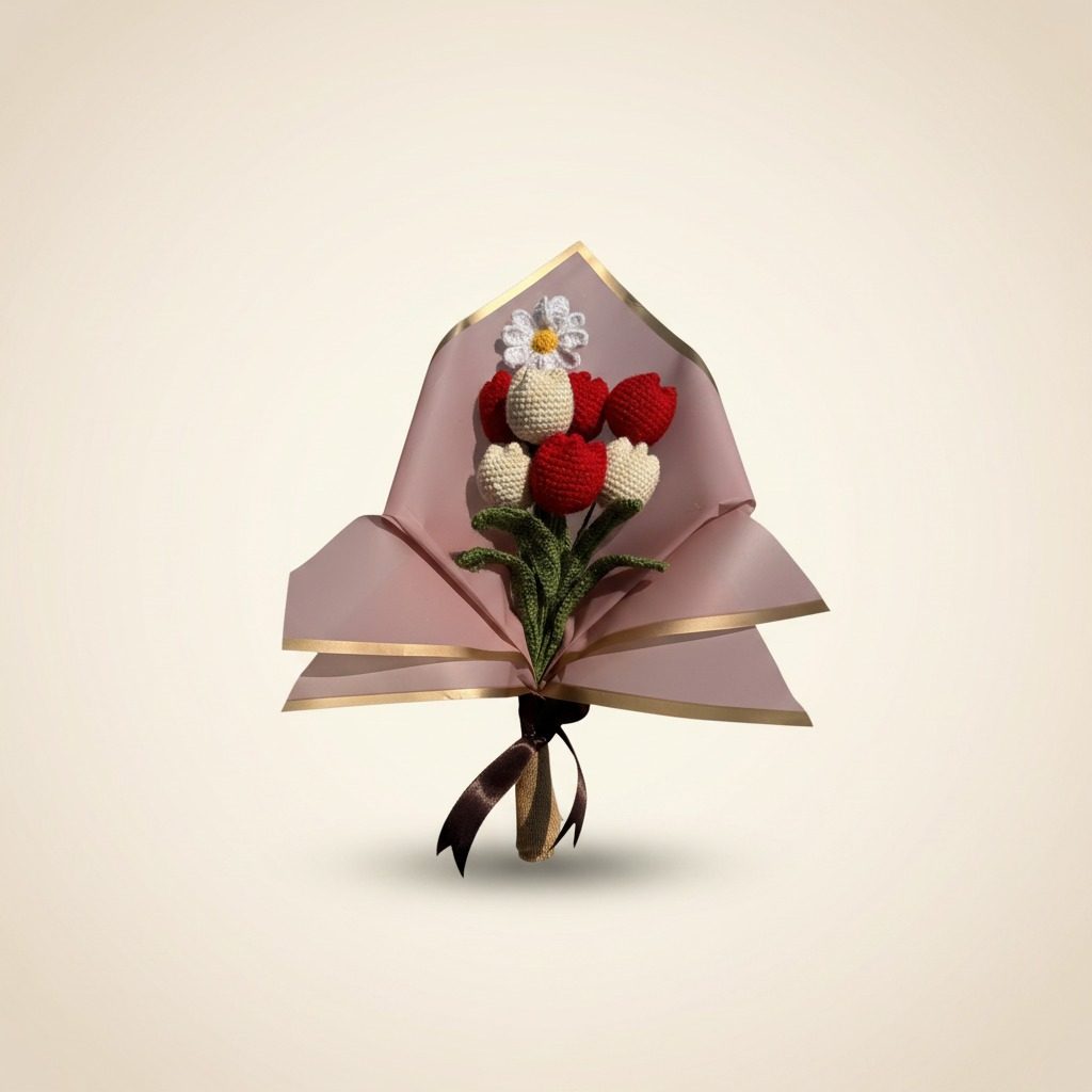 Strawberry & Cream Tulip Bouquet · wrapped in blush kraft.